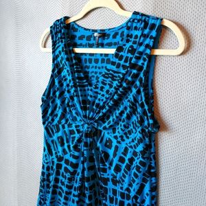 Daisy Fuentes Ruched Cerulean Combo Tank Top